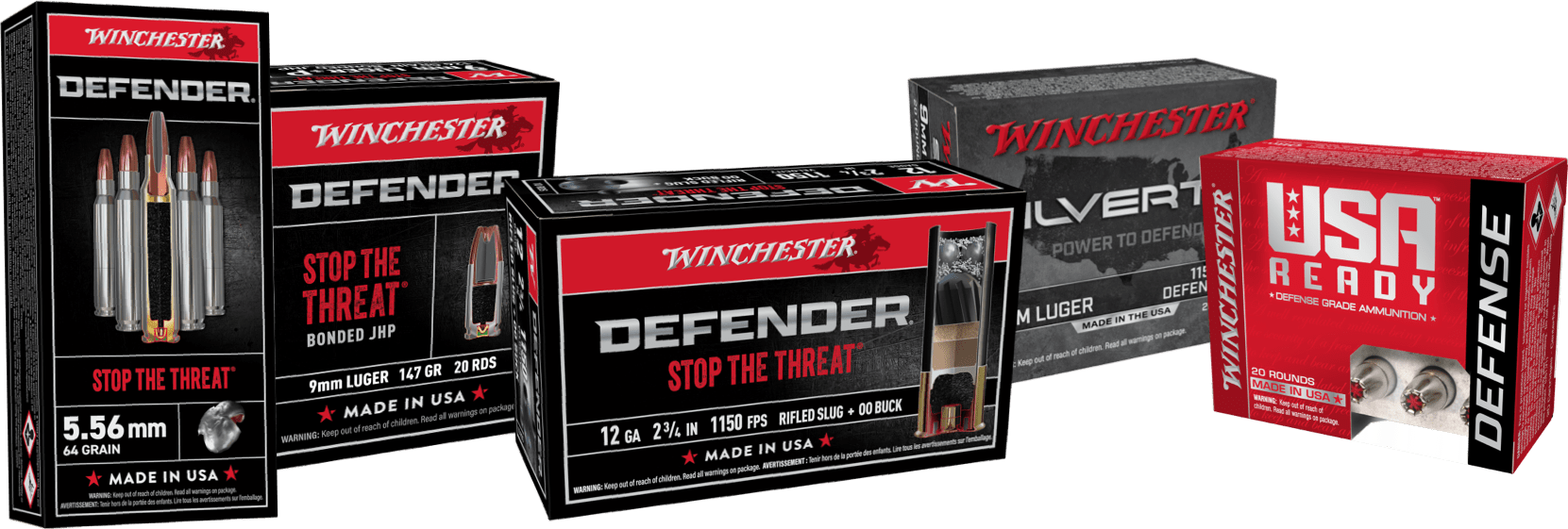 Winchester personal defense ammunition boxes
